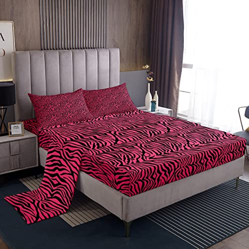 Girls Pink Black Fitted Sheet Zebra Stripes Bed Sheet Set Safari Animal Print Bedding Set for Boys Girls Kids Room Decor Zoo Animal Fur Print Lightweight Bed Cover Twin Size 3Pcs Bedding Sheets