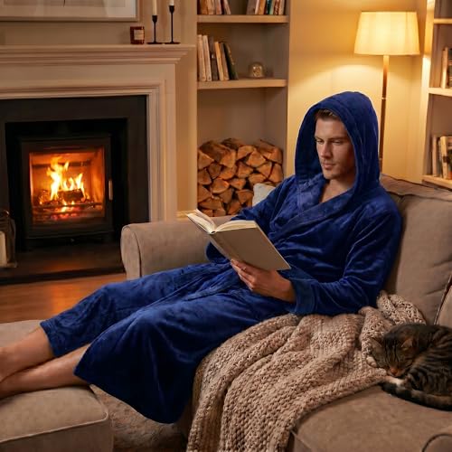 Image of U2SKIIN Mens Hooded Robe, Plush Robes for Men Long Fleece Bathrobe