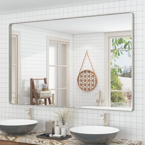 CHARMOR 60x36 Silver Bathroom Mirrors for Vanity, Brushed Metal Silver