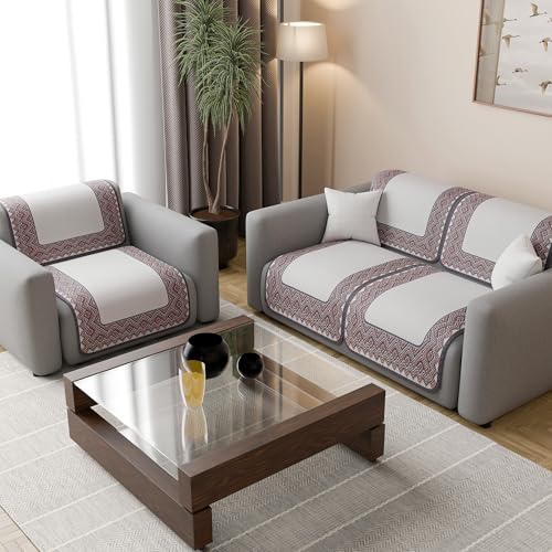 Image of Kuber Industries 2+1 Seater Sofa Cover | Slipcover for Living Room | Thick & Cozy | Non-Slip Comfort Sofa Cover Set | Paradise Diamond 1372 - Cream & Purple