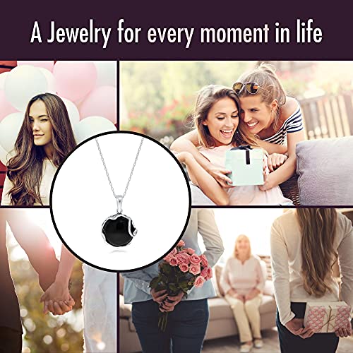 925 Sterling Silver Natural Onyx Necklace - 14Mm Black Onyx Round Opaque Gemstone Pendant, December Leo Birthstone Birthday Present - Unique Handmade Jewelry Vintage Style Gift For Women #TOP5