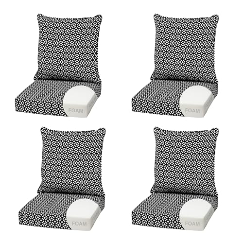Image of Arden Outdoor Deep Seat Cushion Set, Foam, 4-Pack, 22x24, Black Demi Tile | Sofa, Couch, Conversation Set, Premium High-Density Foam, Never Flattens, Mold and Mildew Resistant