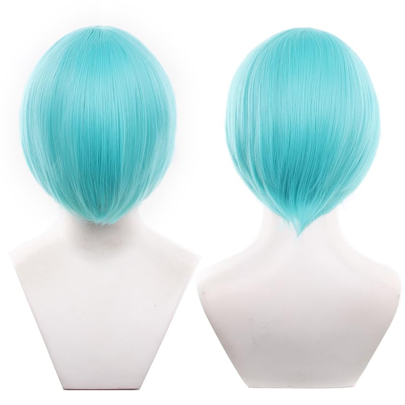 063-Ultramarine Green/teal color 30cm/1feet anime male hairstyles Wig Heat resistant Short Straight hair Synthetic Hair image 5