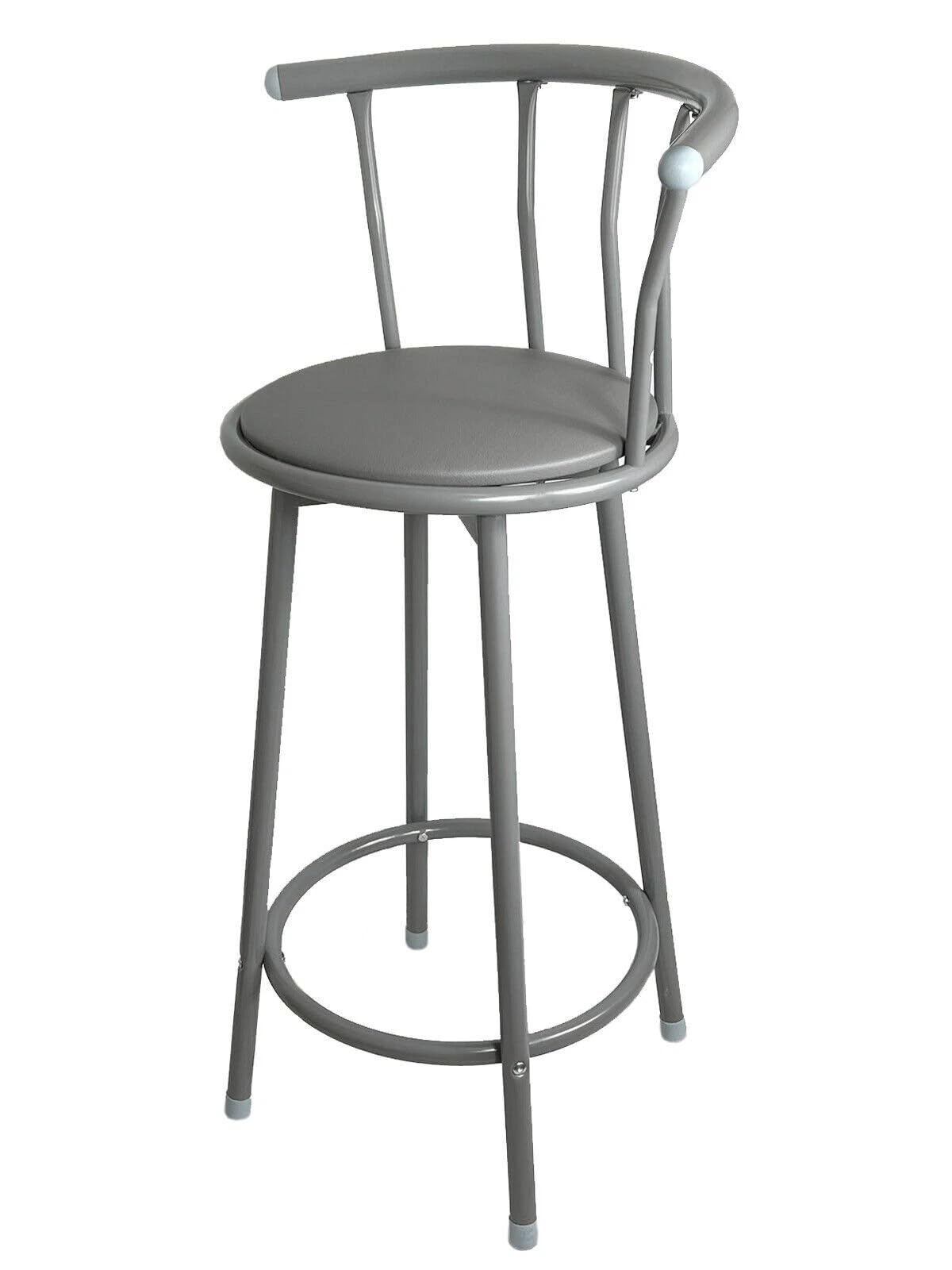 PREMZO 360° Swivel Breakfast Bar Stool Chair Footrest Round Tall with Crown Back Rotating Seat Chair Comfortable Soft Leather Padded Seat Strong Metal Frame Kitchen Dining Restaurant (Grey)