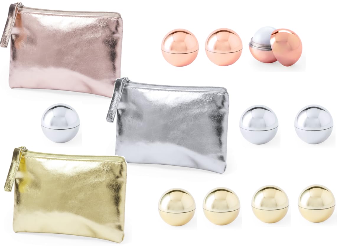 ESKIROLES Monederos y Bálsamos Esfera (Pack 30 + 30 Unidades) Detalle Boda Bautizo comunión Aniversario Efecto Metalizado Detalle Invitados Bodas