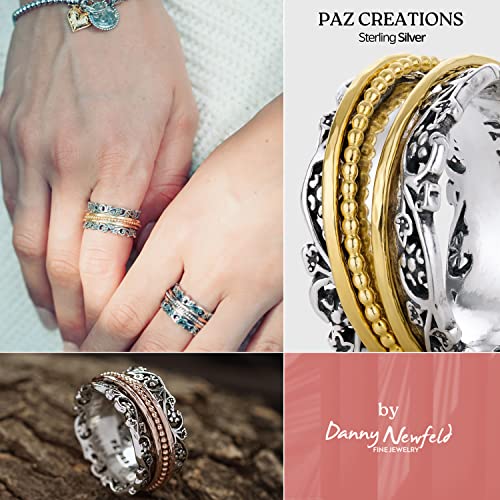 PZ Paz Creations 925 Sterling Silver Spinner Ring for Woman, Anxiety Fidget Rings Hand Crafted, Vintage Style, with 1 Year Warranty, Yellow Gold, Size 7 - Thumbnail 4