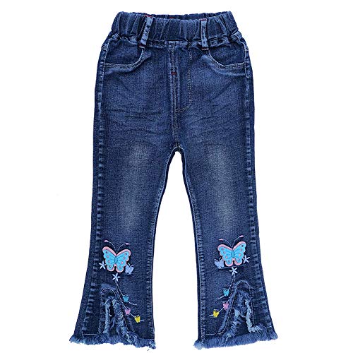 Peacolate 2-7T Little Toddler Kids Girls 3D Butterfly Jeans Denim Distressed Pants Flared Trousers(Butterfly,2-3y)