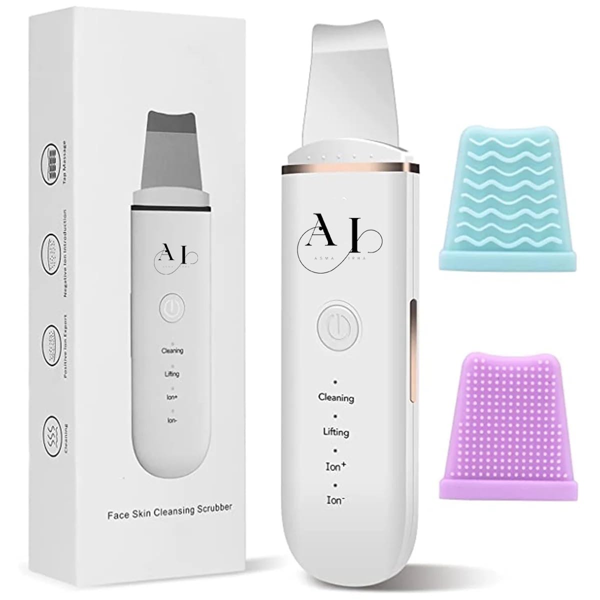 "AI Facial Skin Scrubber: Deep Cleansing and Blackhead Removal Tool with 4 Modes - Includes Silicone Sleeves for Skin Beauty"