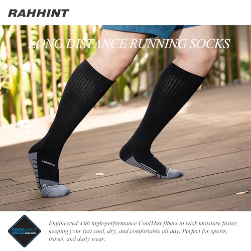 Coolmax 20-30 mmHg Compression Running Socks, Long Distance Anti Blister Cushion Moisture Wicking Tall Athletic Socks 2 Pairs2