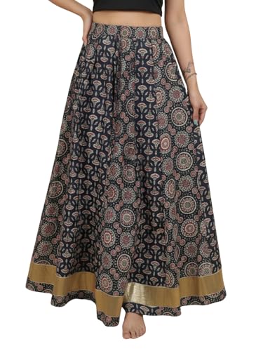 Image of GRECIILOOKS Women's Casual Summer Beach Skirts | Maxi Skirt for Women High Waist | Boho Ethnic Flared Skirts | Indian Long Skirt Rayon Printed | Elastic Waist Long Skirt's for Women