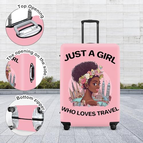 Image of inchJust a Girl Who Loves Travel inch Luggage Cover, City Explorer Suitcase Protector, Waterproof Anti-Theft Design, Wanderlust Gifts for Women