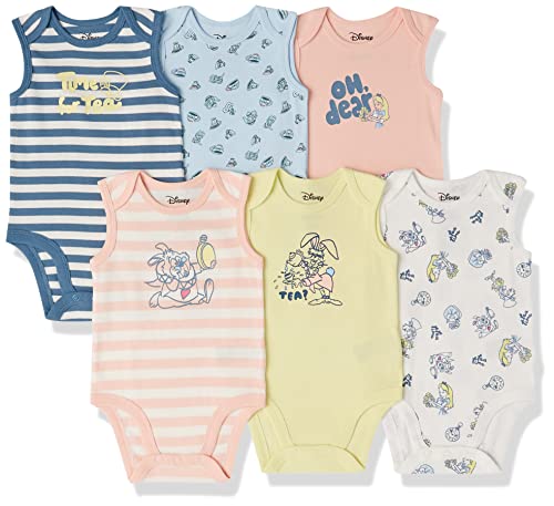 Image of Amazon Essentials Disney | Star Wars | Princess Baby Girls' Sleeveless Bodysuits, Pack of 6