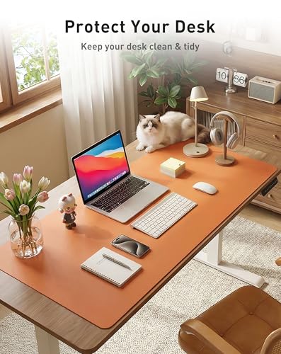 Image of Aothia Faux Leather Desk Mat - Large Mouse Pad, Non-Slip PU Leather Blotter, Waterproof Writing Surface for Office and Home (Hermes Orange, 42 inch x 17 inch)