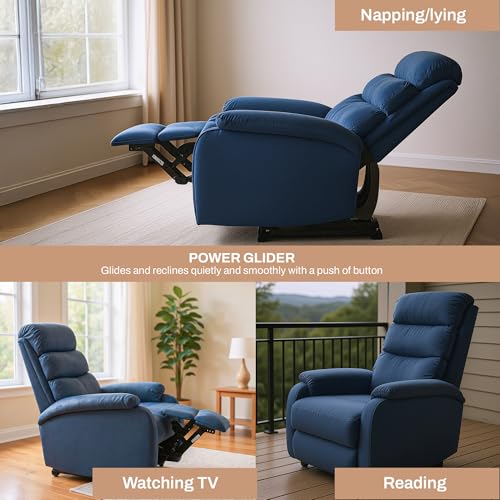 Image of DROGO Valerium Electric Motorised 1 Seater Recliner Sofa with Rapid Recline Technology, Premium Suede Fabric & Padded Body | Recliner Chairs for Home Relax with USB Charge Port (Blue)
