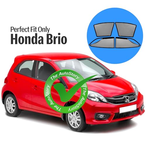 Image of AutoStory Magnetic Car Sunshade for Brio | Front Half Cut for Mirror Visibility + Rear Full Coverage with Zipper | Heavy Heat & UV Protection | Privacy Side Window Curtains Shades