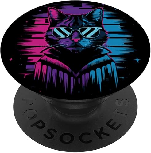 Vaporwave gato estético synthwave gato cyberpunk gato PopSockets estándar PopGrip