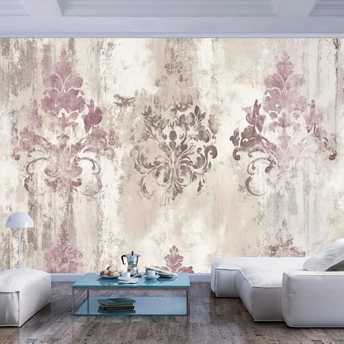 Pink Purple Gray Cream Wall Mural Wallpaper Vintage Floral Pattern