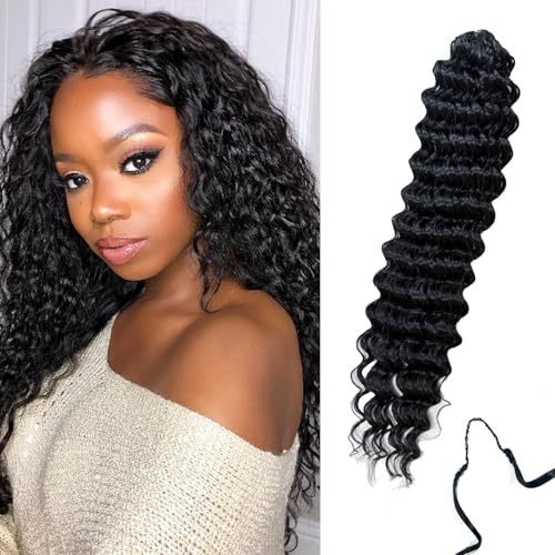 Extensiones de Cabello Sintético Pre-separadas Sin Nudos con Ondas Profundas para Trenzar Cabello Rizado Micro Ganchillo para Mujeres, 18 Pulgadas 50 Mechones