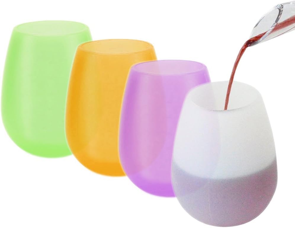 Unbreakable Silicone Dishwasher Safe Stemless Wine Glasses, IHUIXINHE