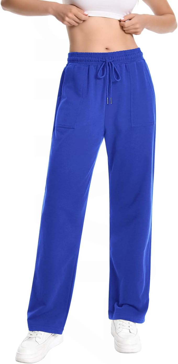 Auriviz Widen Waistband Sweat Pants for Women Exposed Pockets Lounge Sweatpants Straight Leg Pants 29’’ Inseam
