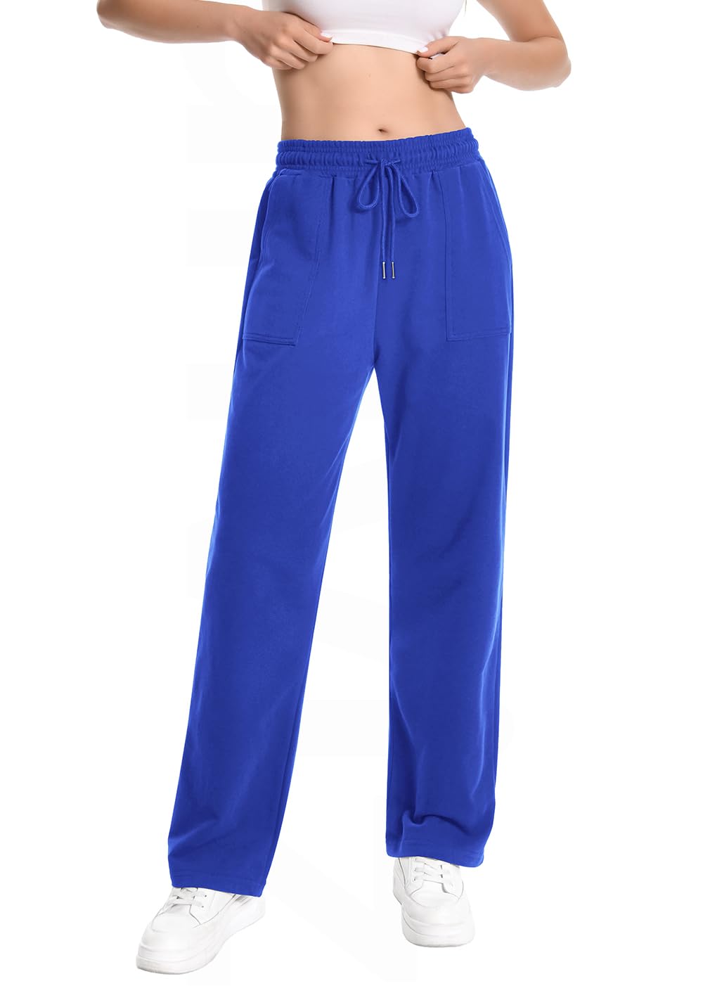 Women Wide Waistband Straight Leg Sweatpants Lounge Pants 29’’ Inseam | Casual Sweatpants Designed with Convenient Exposed Pockets, Ideal for Daily Loungewear, Workout and Casual Outdoor Daily Wear