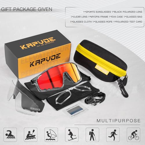Image of KAPVOE Cycling Sunglasses Men Women K76 | 3 Lenses: PC Day, Black Polarized, Clear Low Light; UV400, 3-Position Nose Pad