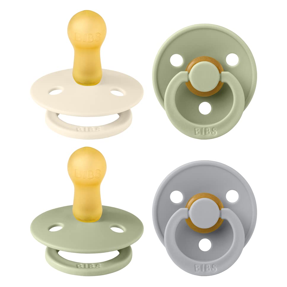 Image of BIBS Colour Soother 4-Pack | BPA Free Dummy Pacifier | Round Nipple | Natural Rubber Latex | Made in Denmark | Size 6-18 Months | Sage Mix
