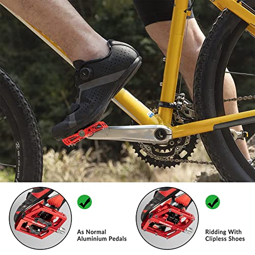 ROCKBROS Bicycle Pedals Aluminum Non-Slip SPD Pedals/Platform Pedals 9/16 inch for MTB Road Bike Black/Red/Blue/TI - Image 2