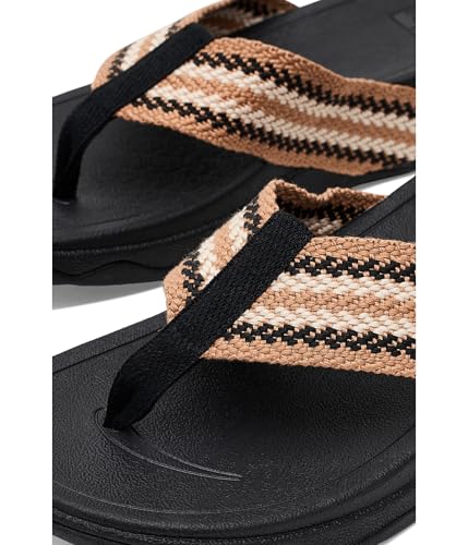 Image of FitFlop, Womens, Surfa Stripe-Webbing Toe-Post Sandals, Black Mix, 8.5, Medium