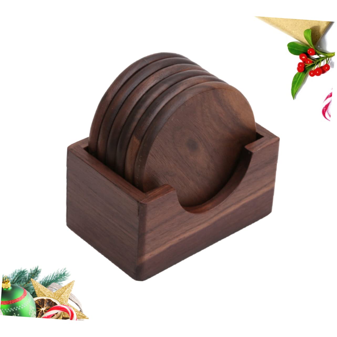 Posavasos de Madera de Nogal Negro, 6 Piezas Redondos para Mesa y Hogar | Acabado Marrón, Protección de Mesa, Fácil de Limpiar, Uso en Casa y Casa de Té, Estilo Simple Hecho a Mano