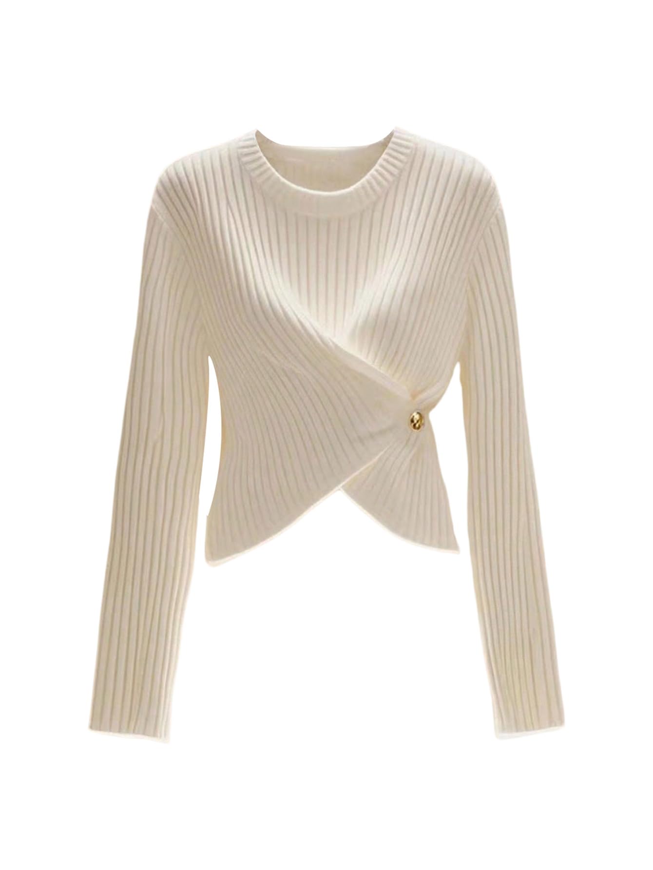 Verdusa Womens Old Money Short Sweater Wrap Slit Pullovers Fall Rib Knit Tops