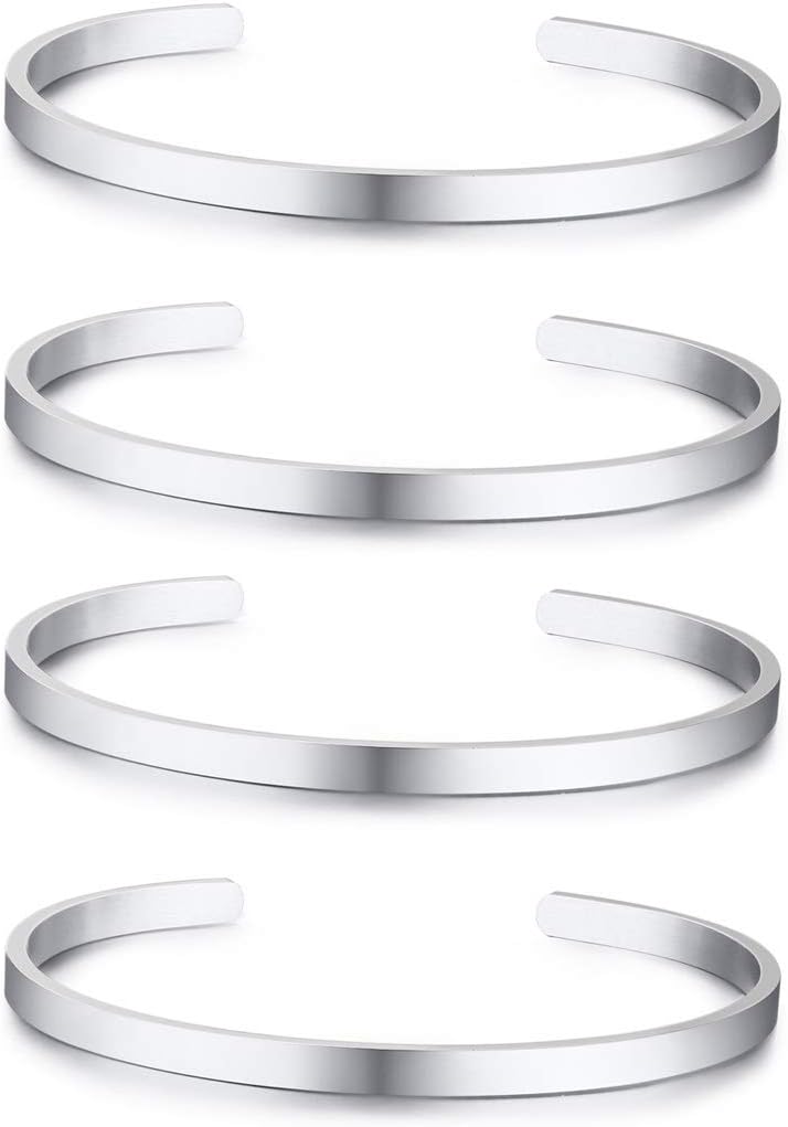 VNOXCustom Text-Minimal Black Stainless Steel Medical ID Cuff Bangle Bracelet for Unisex,8MM,4 Color