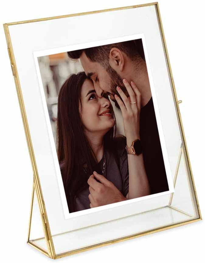 A N BRASS WORLD An Bw Decorative Metal & Glass Vintage Glass Table-Top Frame Flower Plant Display Photo Frame With 2 Sides Glass (Rose Gold, Size - 4X6 Inch, Rectangular, Wall Mount)