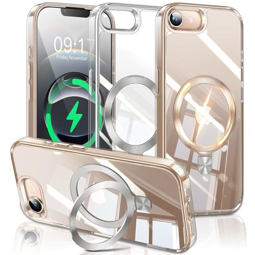 Image of ESTPEAK CD Mag-Stand Case for iPhone 16e Case with Invisible Magnetic Ring, [Compatible with MagSafe] [Never Yellowing] Top Clear Phone Case Cover for iPhone 16e 6.1 inch Men Women, Clear
