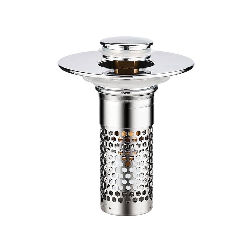 CTRLZS -Up Bathroom Sink Stopper, Stainless Steel Drain Strainer with Hair Catcher Basket