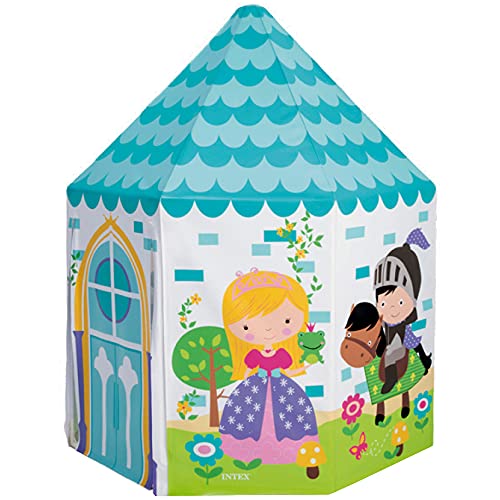 Intex 57003 - Casita Infantil Tela, 104X104X130 Cm, Cabañas Para Niños Interior, Con Forma De Castillo, Color Azul Claro, Casita Infantil Tela Plegable, Tienda De Campaña Niños