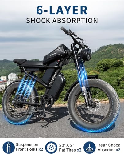 Image of Riding'times 31.2AH Moped Style Ebike for Adults 1500W, Max 31MPH & 70-150 Miles, Long Seat Electric Dirt Bike with 20 inch Fat Tire, Full Suspension E Bike All Terrain