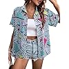 80s 90s Outfits for Women Retro Theme Party Disco Shirt 80s Hawaiian Shirt Neon Button Down Short Sleeve Blouse Tops