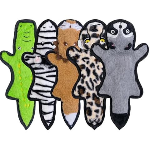 SHARLOVY No Stuffing Dog Toys Crinkle Squeaky Dog Toy 5 Pack, Long Lasting Dog Chews for Aggressive, Plush Dog Puppy Chew Toys for Teething, Durable Dog Toy with 6 Tough Layers for Medium Breed Cover