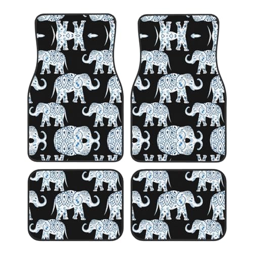 Elefantendruck Auto Fußmatten 4-teiliges Set - Stilvoller Automobil-Innenraumteppich - Universal passend für SUV Limousine LKW