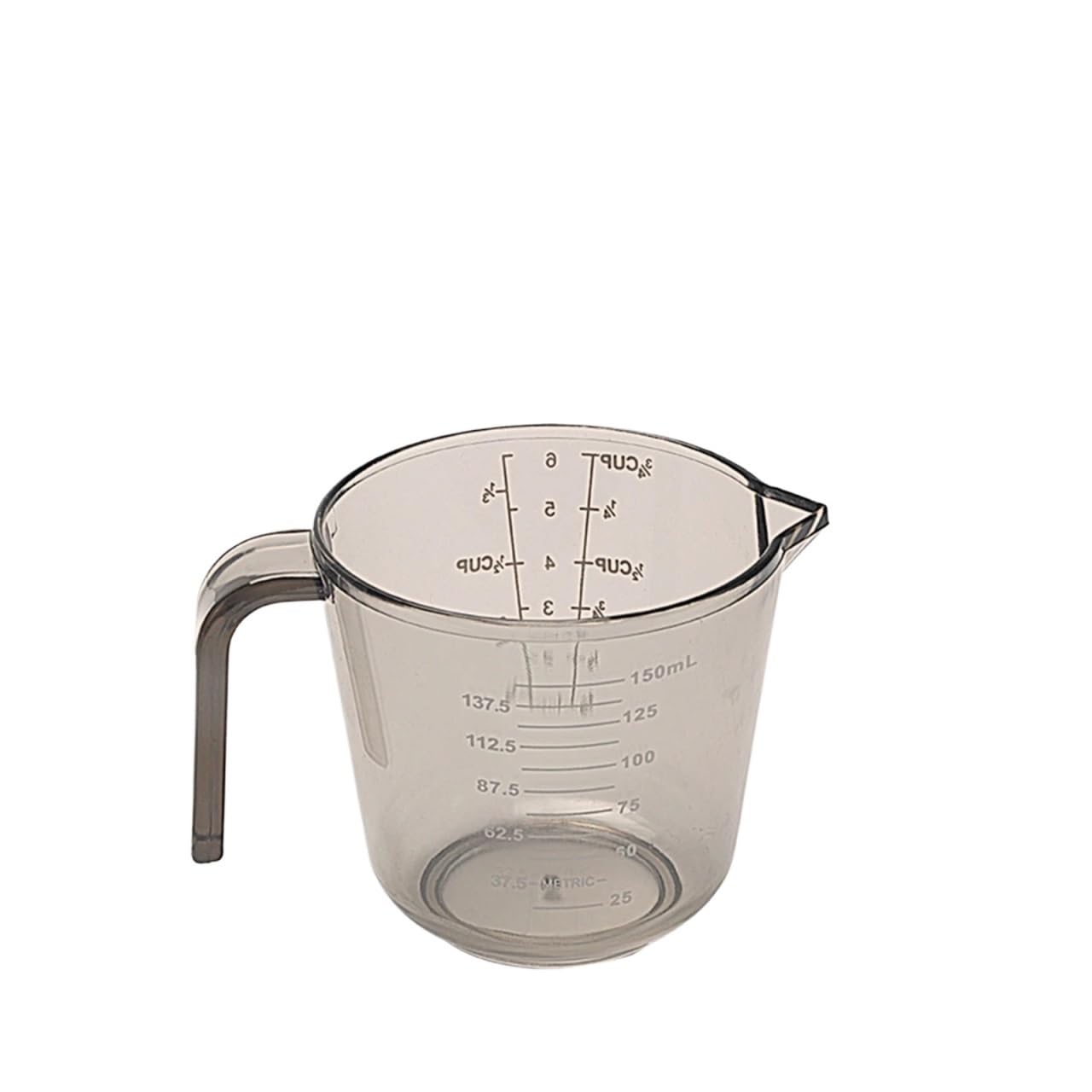 Juego de tazas medidoras de plástico transparente y oscuro con báscula y cuchara, de 4 tamaños (150 ml, 300 ml, 600 ml y 1000 ml), con asa. Utensilios for café y repostería.(150ml Dark)
