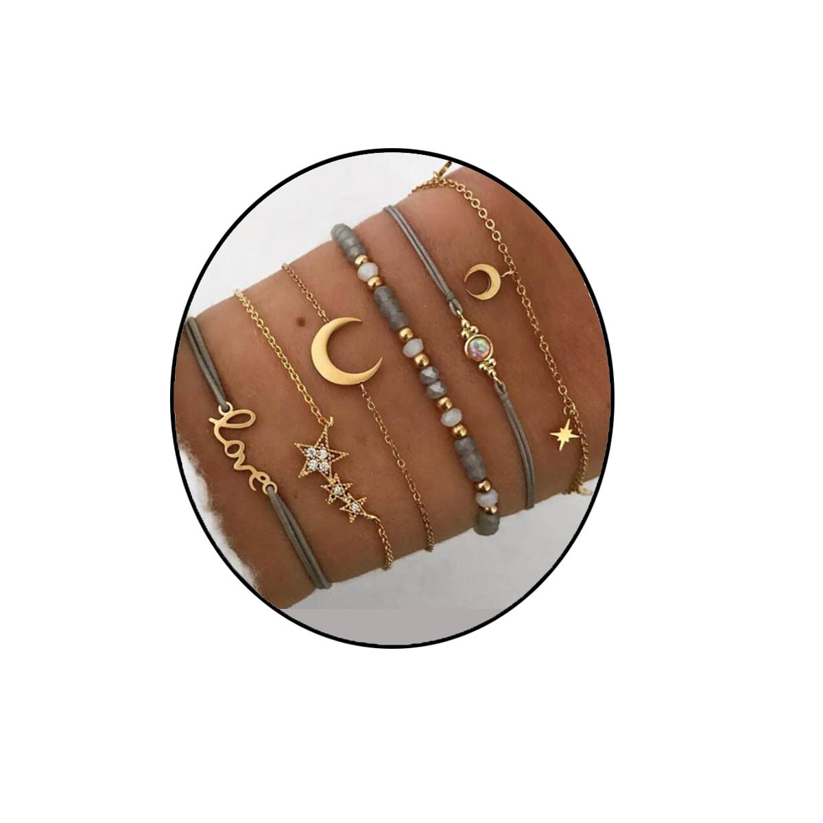 Boho Beaded Bracelets Simple String Bracelet Cute Metal Bracelet Chain Star Moon Map Lucky 8 Heart Decoration Stackable Layered Hand Jewelry Accessioes Set for Women