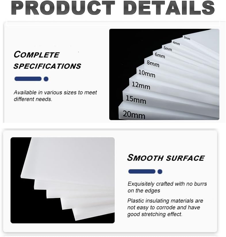 White PA6 Nylon Flat Board 300mm x 300mm, 5-8mm Thick, Molded Sheet for Mechanical Projects, Cutting, Machining and Custom Applications,8mm 1pc