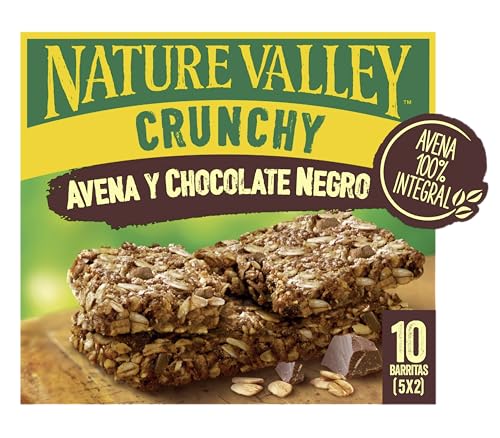 Nature Valley Crunchy, Barritas de Avena 100% Integral y Chocolate Negro, Sin colorantes, Ingredientes Naturales, Apto para Vegetarianos, 5x42g (2 barritas por paquete)