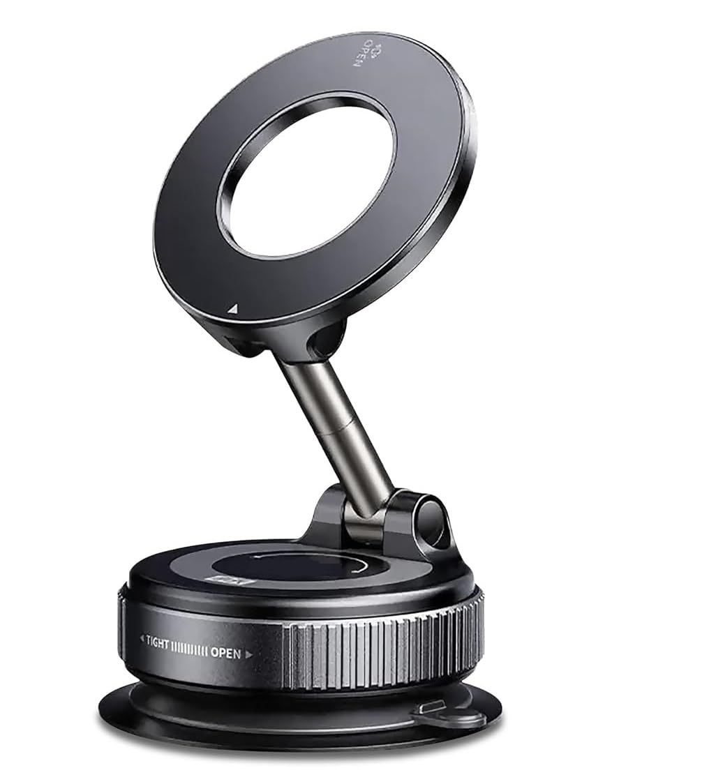 Les Bon Amis 360° Vacuum Magnetic Phone Holder with N55 Magnets | Strong Suction Car Dashboard & Desk Mobile Stand | 4-Axis Adjustable MagSafe Compatible Phone Mount for Car, Gym, and Travel - Black-image-29