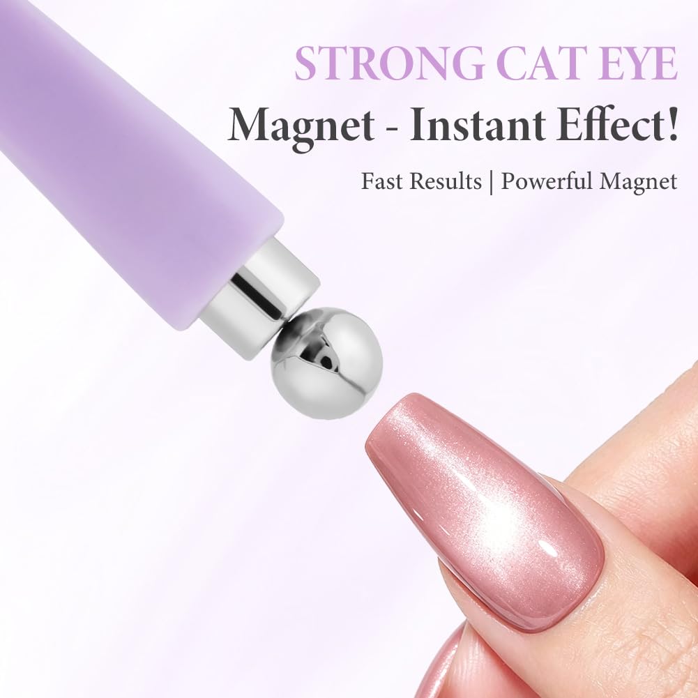 7 Pièces Aimant Cat Eyes Ongles Ensemble, 8 in 1 Aimant Ongle, Cat Eye Magnet, Cat Eye Magnet, Outils de Nail Art DIY, Stylos Magnétiques Cylindriques avec Lapin et Cœur