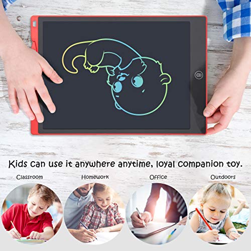 LCD Writing Tablet Drawing Pad, Colorful Screen Doodle Board for Kids, Traveling Gift Toys for 2 3 4 5 6 Year Old Boys and Girls (12 inch, Red)
