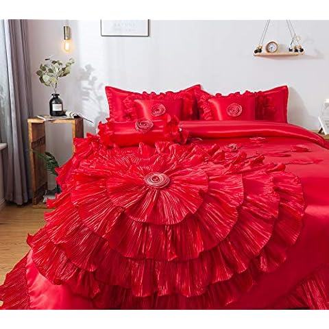 Tache Home Fashion VEHY4174-K Ruffle Comforter Bedding Set, King, Red Cover