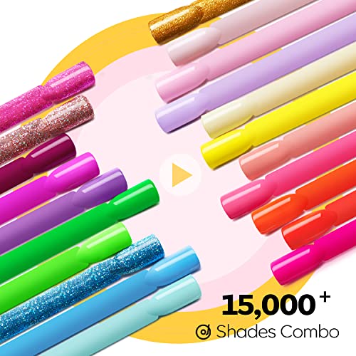 Modelones Gel Nail Polish Set, 21 Colors Summer Rainbow Bright Neon Solid Gel Polish Pride Pastel Glitter Pudding Gel W/Nail Art Brush Upgraded Crème Mani Palette Soak Off Led Diy Kit Ideal Gift #TOP2