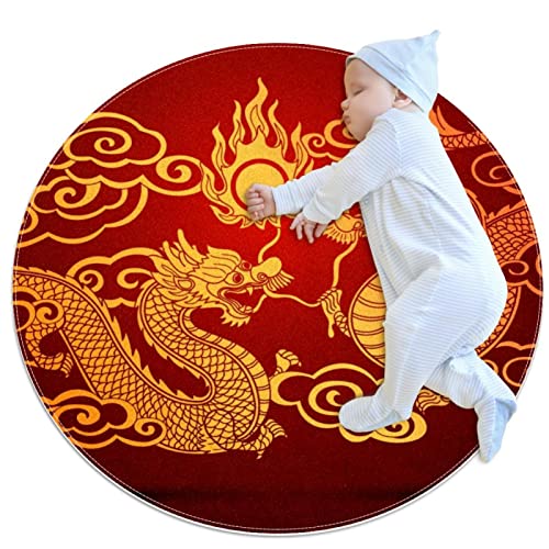 Tapis de chambre motif dragon de 1m de diamètre antidérapant